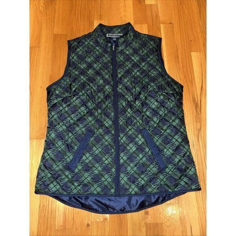 Karen Scott Sport Lightweight‎ Diamond Quilted Puffer Vest Green Plaid ~ Medium